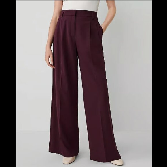 ANN TAYLOR THE PLEATED WIDE LEG PANT TROUSER PLUM ROSE BURGUNDY WINE $139 00 - Picture 3 of 8